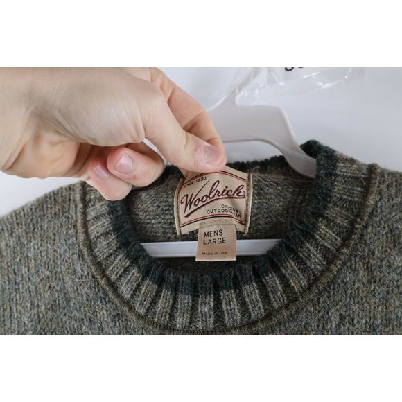 Vintage 90s Woolrich Mens Large Wool Knit Crewneck Dad Sweater Heather Green USA - Picture 4 of 8